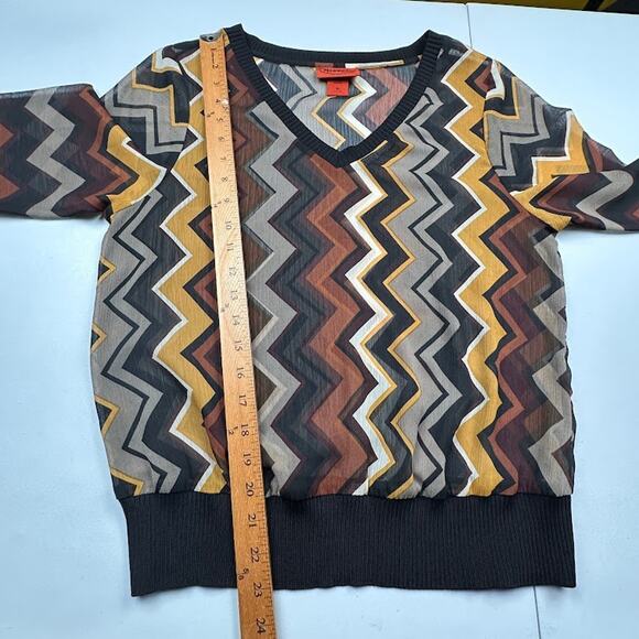Missoni Target Top Womens Medium Black Geometric Long Sleeve Sheer Preppy Retro - Picture 10 of 12